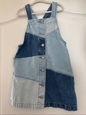 Gap kids Girls Two-Tone Denim Overall Dress - Light & Dark Blue -size 5